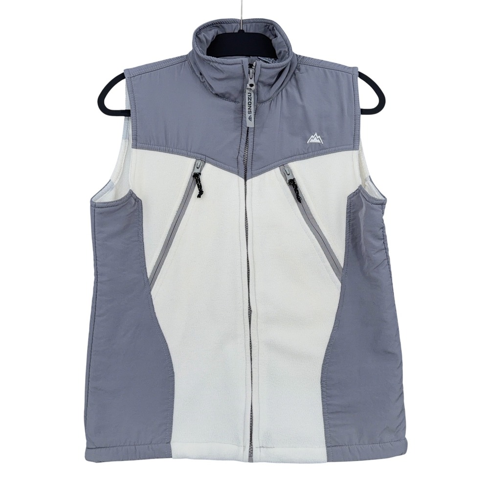 Snozu Full Zip Fleece Vest Womens Large Polyester Gray White Colorblock 11232